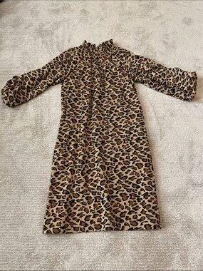 Leopard Print Smock Neck Dress - Brown & Black